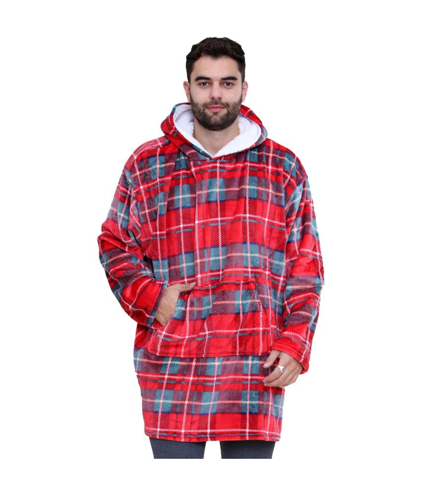 Koc Bluza Gruba Kocobluza Oversize z Kapturem Ciepła Miękka Gruba Czerwona