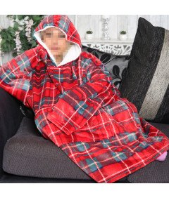 Koc Bluza Gruba Kocobluza Oversize z Kapturem Ciepła Miękka Gruba Czerwona