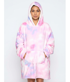 Koc Bluza Gruba Kocobluza Oversize z Kapturem Ciepła Miękka Sherpa Różowa