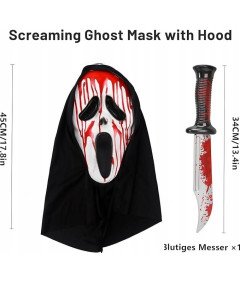 Maska Krzyk i Nóż na Halloween Kostium Przebranie Scream Strój Straszny