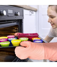FUUHOMDY Toplotno odporne silikonske rokavice za pečico roza