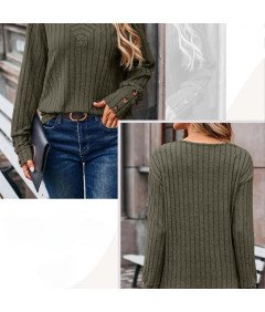 Damski Sweter z Długim Rękawem Dekolt w Serek Guziki Vintage Zielony M