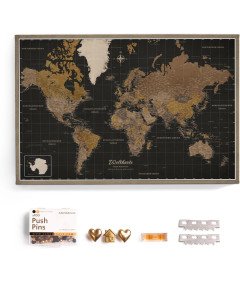 CANVASCALE Mapa Świata z Tablicą Korkową 70x50 cm Język Niemiecki Vintage