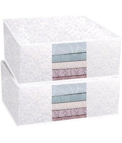 Pudełko do Przechowywania z Pokrywką Suwak Białe 63x43x21,5 cm 2 szt