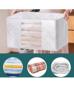 Pudełko do Przechowywania z Pokrywką Suwak Białe 63x43x21,5 cm 2 szt