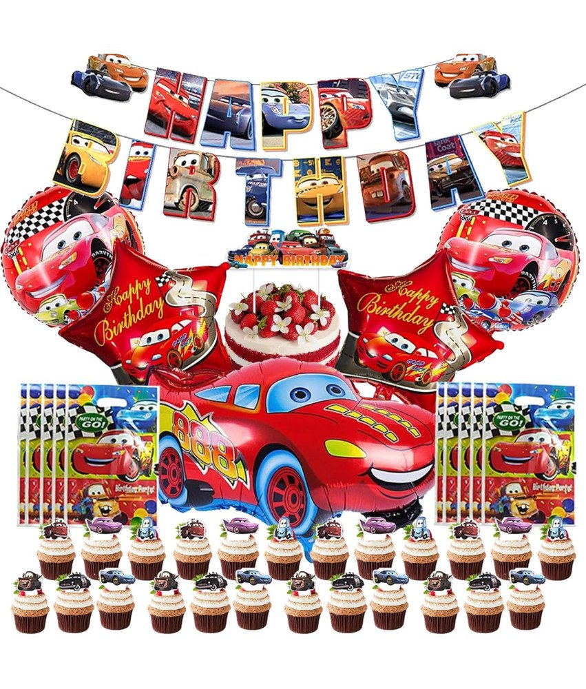 Dekoracje Urodzinowe Dla Chłopca Zestaw Auto 42 Szt Balony Baner Tort
