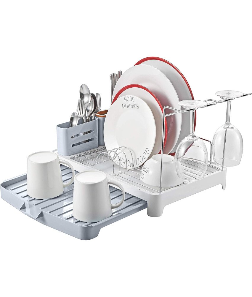 Ociekacz Suszarka do Naczyń Składana Uchwyt na Sztućce Kieliszki Szary