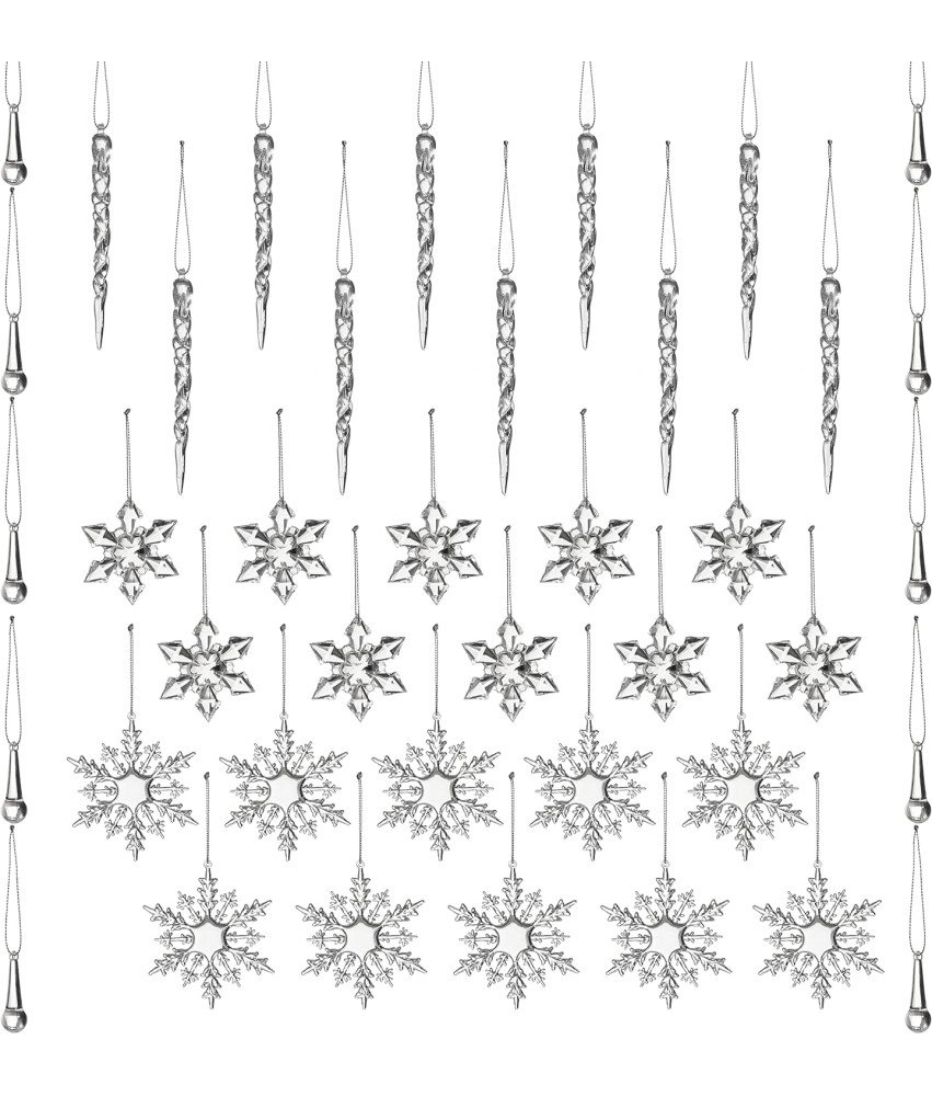 Zestaw Dekoracji Świątecznych Arylowe Płatki Śniegu i Sople 40 Sztuk