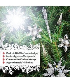 Zestaw Dekoracji Świątecznych Arylowe Płatki Śniegu i Sople 40 Sztuk