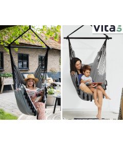 VITA5 Fotel Wiszący do Użytku na Zewnątrz Szary Bawełniany