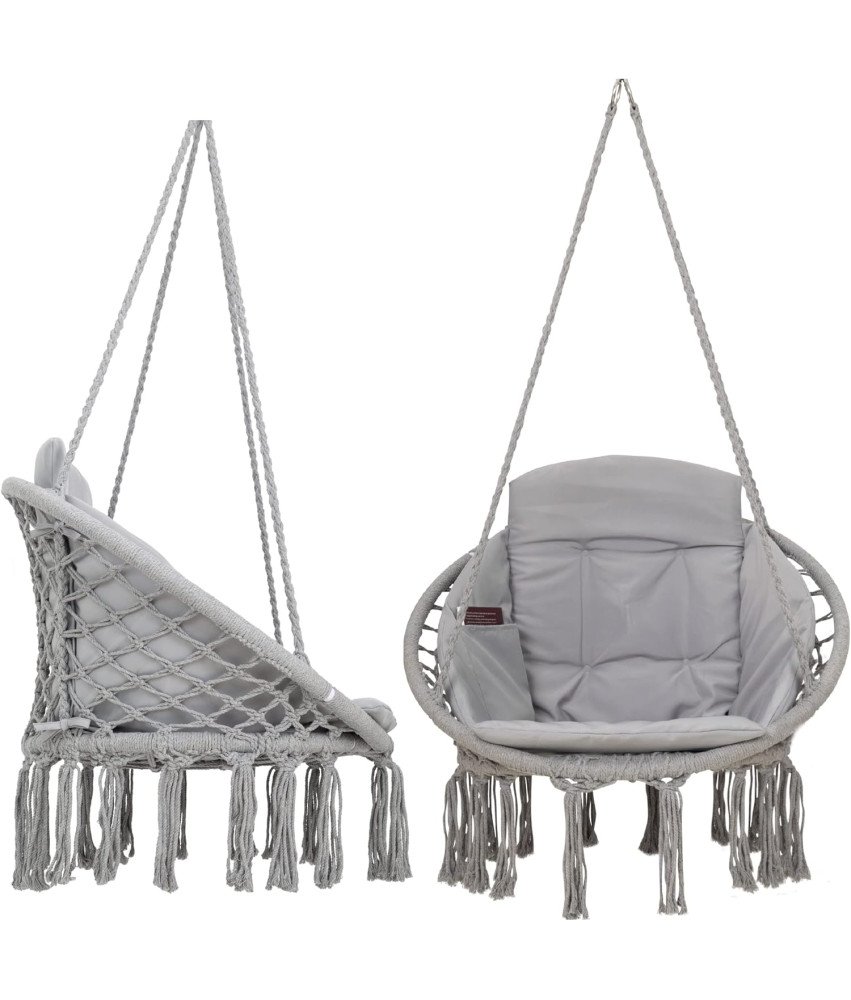 Fotel Wiszący Ogrodowy Szary 84 cm x 84 cm Zestaw Poduszka i Poszewka