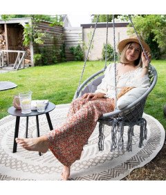 Fotel Wiszący Ogrodowy Szary 84 cm x 84 cm Zestaw Poduszka i Poszewka