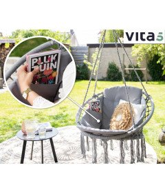 Fotel Wiszący Ogrodowy Szary 84 cm x 84 cm Zestaw Poduszka i Poszewka