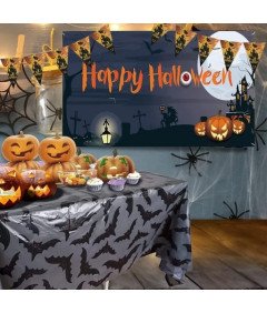 Namizni prt za noč čarovnic v netopirjih 220x130 cm z zastavami