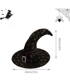 Kapelusz Czarownicy ze Złotymi Zdobieniami Czarny Halloween