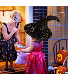 Kapelusz Czarownicy ze Złotymi Zdobieniami Czarny Halloween