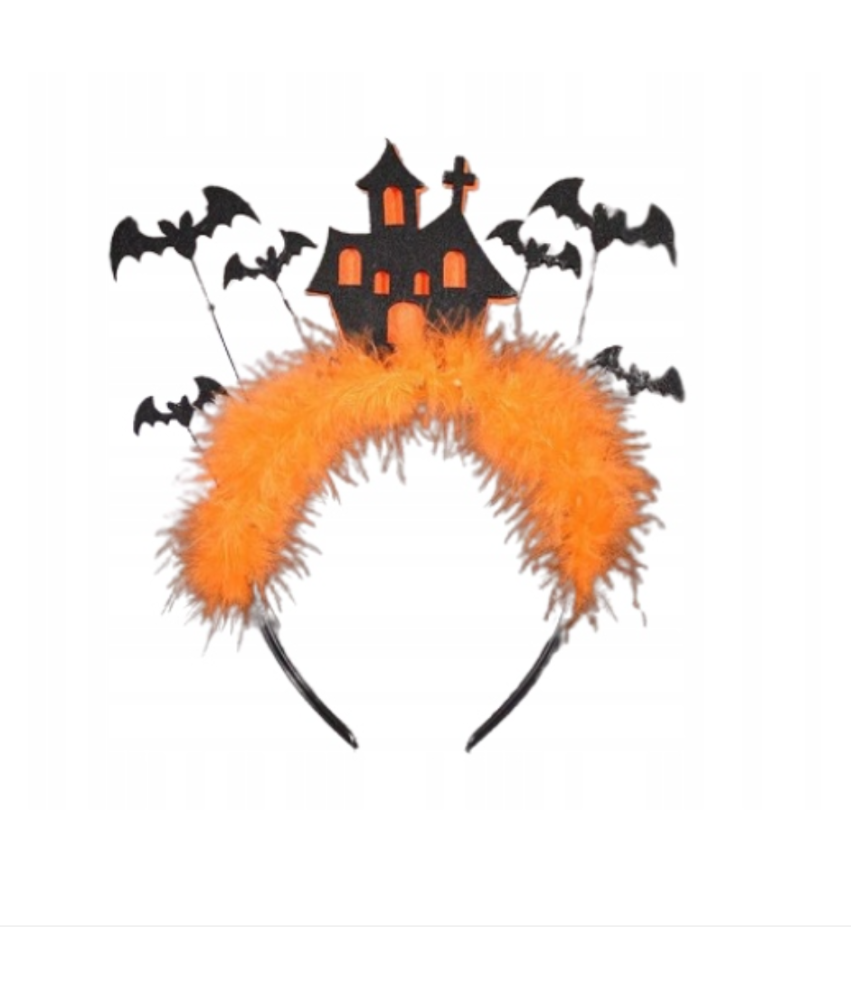 Opaska do Włosów Halloween z Nietoperzami Piórkami i Domem