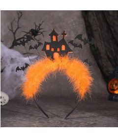 Opaska do Włosów Halloween z Nietoperzami Piórkami i Domem