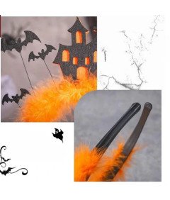 Opaska do Włosów Halloween z Nietoperzami Piórkami i Domem