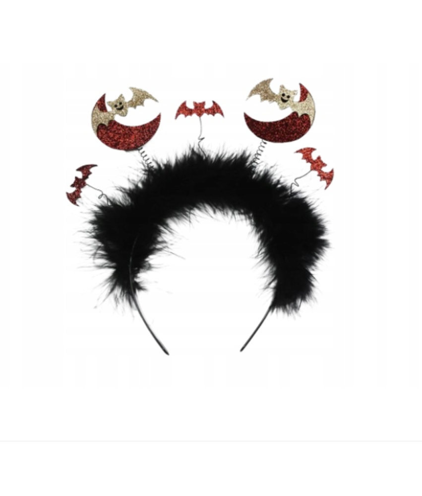 Opaska do Włosów Halloween z Brokatowymi Nietoperzami i Piórkami