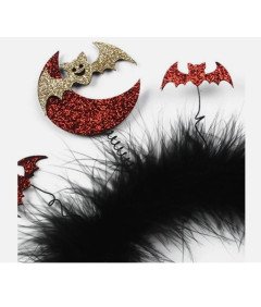 Opaska do Włosów Halloween z Brokatowymi Nietoperzami i Piórkami