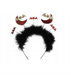 Opaska do Włosów Halloween z Brokatowymi Nietoperzami i Piórkami