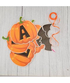 Girland Banner Napis Happy Halloween z bučami in netopirji