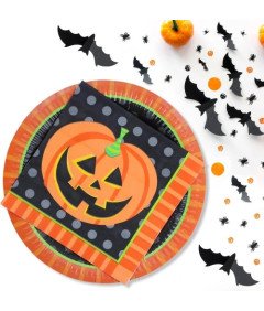 Talerzyki Papierowe Jednorazowe i Serwetki na Halloween po 20 Sztuk