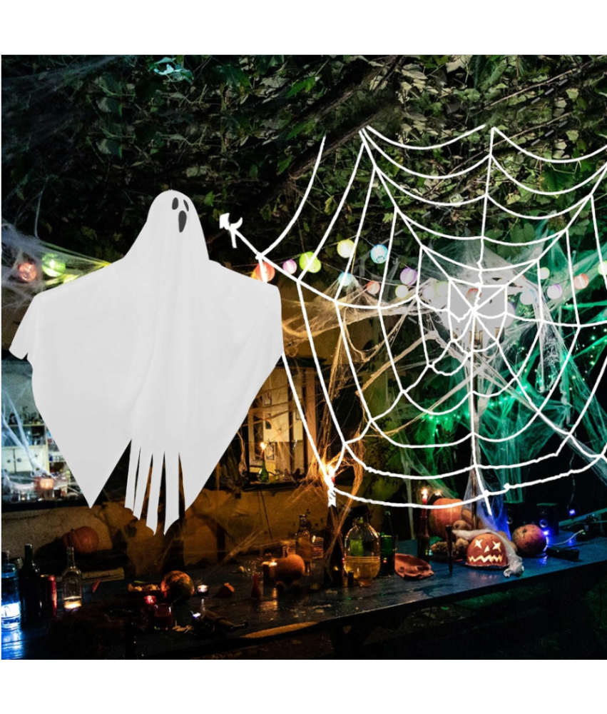 Viseča dekoracija Halloween Duh 21x27cm in pajčevina 48cm