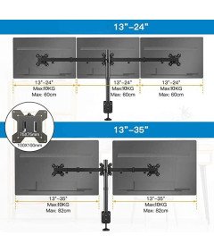 HUANUO Regulowany Uchwyt na 3 Monitory 13-24 Cali Czarny