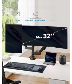 HUANUO Nastavljiv nosilec za 2 monitorja 13-32 palcev črn