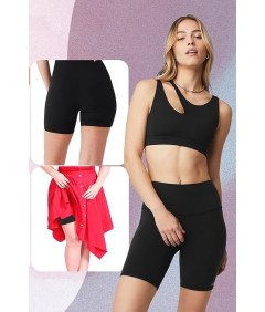 BLONGW Komplet 3 ženskih športnih hlač z visokim pasom Black S-M