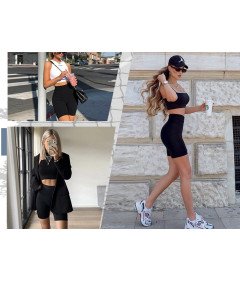 BLONGW Komplet 3 ženskih športnih hlač z visokim pasom Black S-M