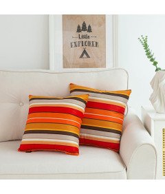 Zestaw 2 Poszewek na Poduszki 45x45 cm Dekoracyjne Pomarańczowe w Paski