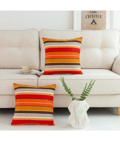 Zestaw 2 Poszewek na Poduszki 45x45 cm Dekoracyjne Pomarańczowe w Paski