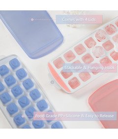 Zestaw 4 Foremek Do Lodu z Pokrywkami 84 Kostki Lodu w Kształcie Serc Cyfr