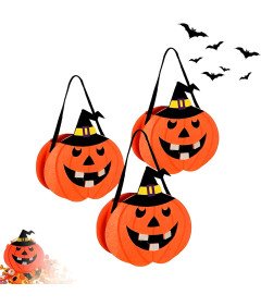 Zestaw Halloweenowych Torebek na Cukierki w Kształcie Dyni 3 sztuki