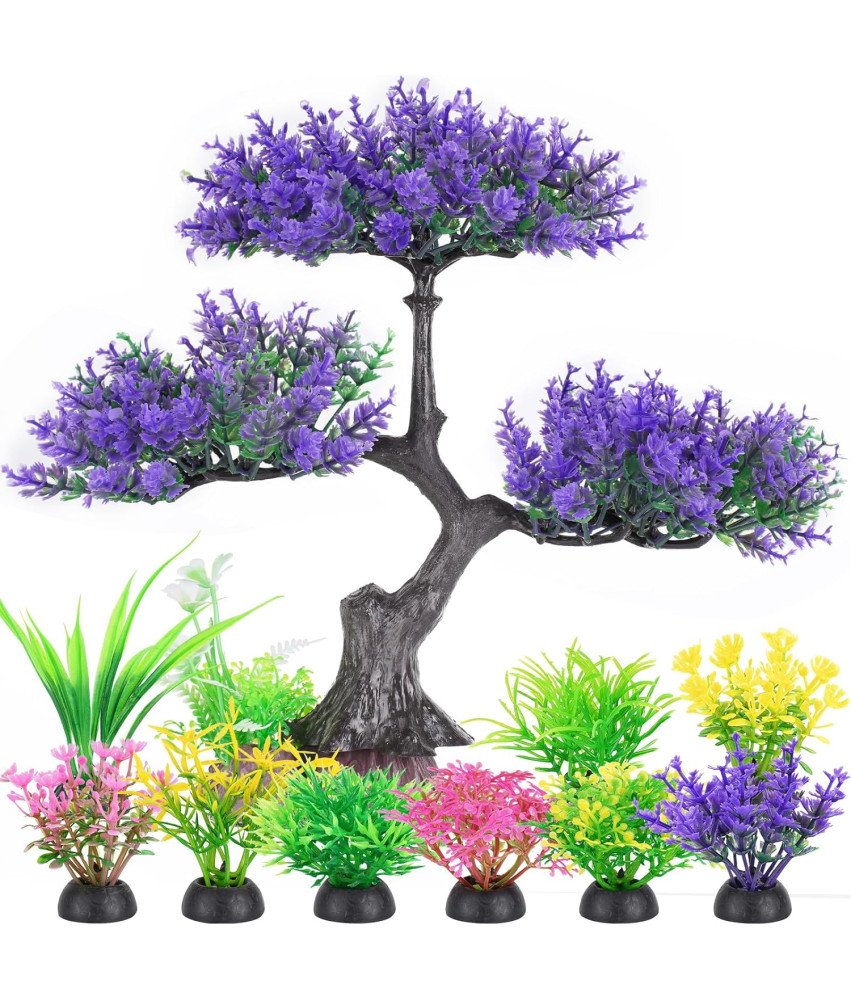 Sztuczne Drzewko do Akwarium Fioletowe Zestaw z Kolorowymi Krzakami