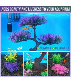 Sztuczne Drzewko do Akwarium Fioletowe Zestaw z Kolorowymi Krzakami