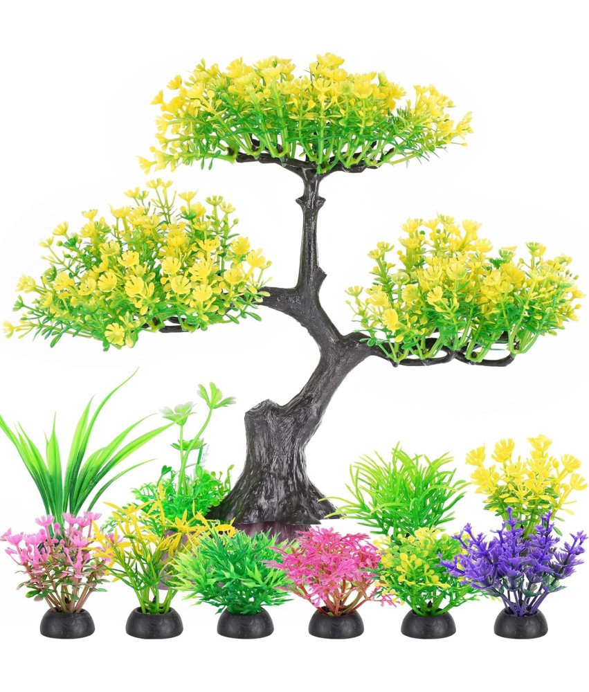 Umetno akvarijsko drevo Rumeni komplet z barvnimi grmovnicami