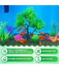 Drzewko do Akwarium Zielone Plastikowe Zestaw z Sztucznymi Krzakami