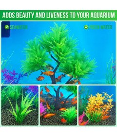 Drzewko do Akwarium Zielone Plastikowe Zestaw z Sztucznymi Krzakami