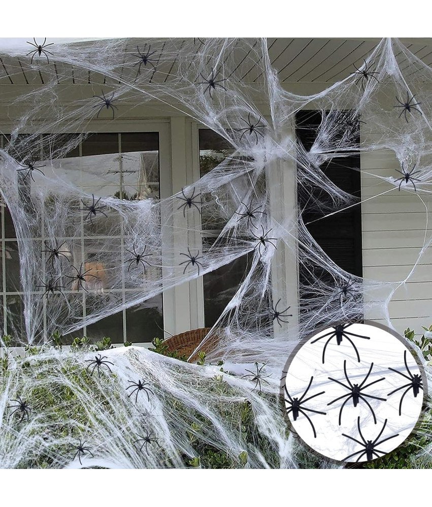 Halloween dekoracija Pajčevina 290g s pajki 80 kosov