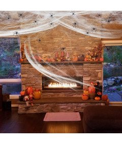 Halloween dekoracija Pajčevina 290g s pajki 80 kosov