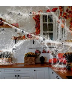 Halloween dekoracija Pajčevina 290g s pajki 80 kosov