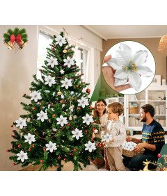 KOUHA Zestaw Sztucznych Kwiatów Dekoracja na Choinkę 32 sztuki Srebrne