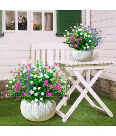 Umetne rože za dekoracijo 12 šopkov vijolična in bela fuksija 36 cm