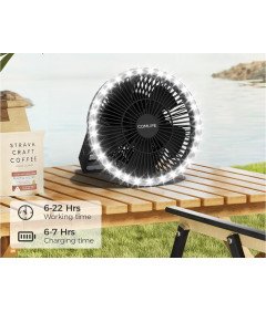 Ventilator za kampiranje z LED svetilko prenosni ventilator 10000 mAh