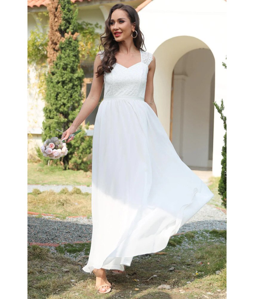 DRESSTELLS Elegantna cvetlična čipkasta obleka Bela XL