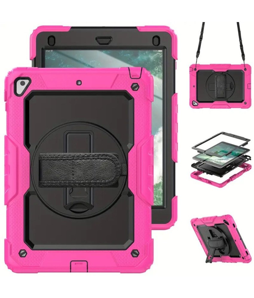 Etui do iPad 9.7" 2017/2018 z Uchwytem i Paskiem na Ramię Różowe